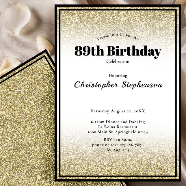Convite para Festa de 89º Aniversário em Preto e D (Criador carregado)