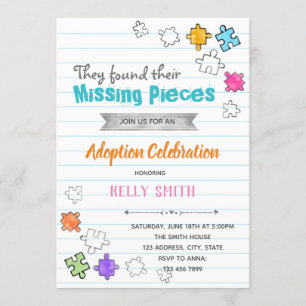 convite para festa de adoção de Peças Faltando