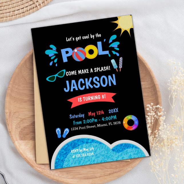 Convite para Festa de Água de Verão Editável (Water sunglass Ice cream Pool Birthday Invitations)