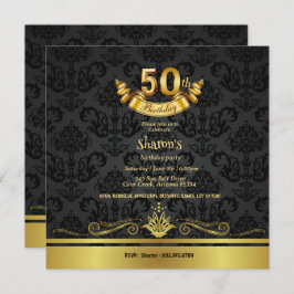 Convite para Festa de aniversário 50 preto e Doura