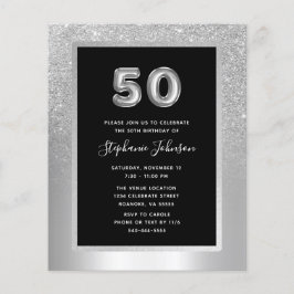 Convite para Festa de aniversário 50th Silver Foil