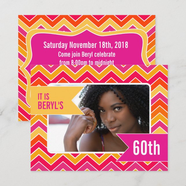 Convite para festa de aniversário 60th com fotogra (Frente/Verso)