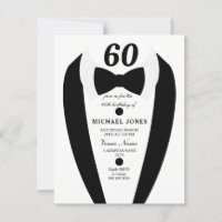 Convite para Festa de aniversário 60th Mens branco