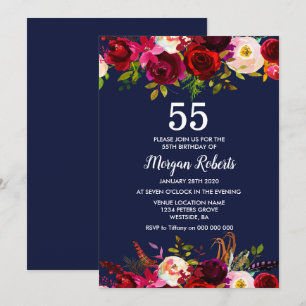 Convite para Festa de aniversário Burgundy Floral 