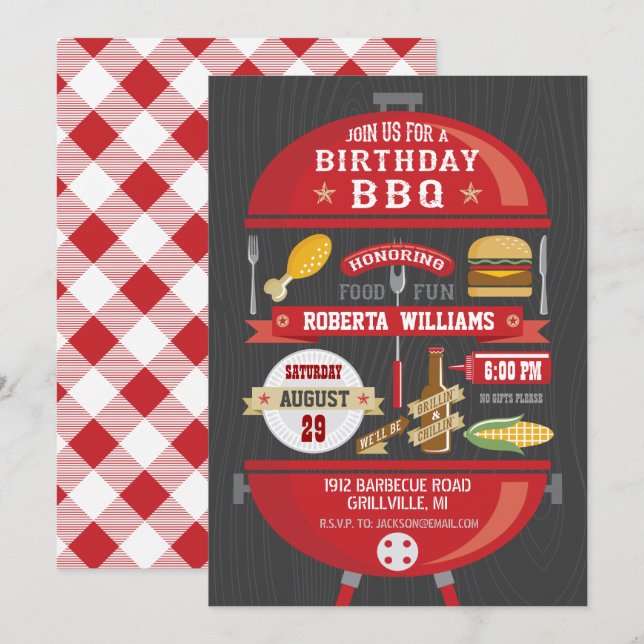 Convite para Festa de Aniversário com Churrasco (Frente/Verso)