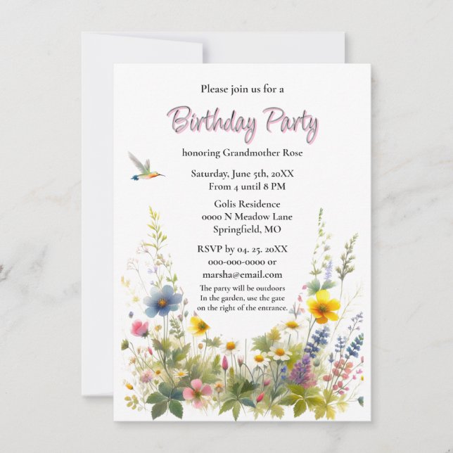 Convite para Festa de Aniversário com Flores Silve (Frente)