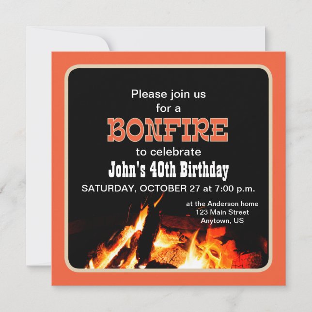 Convite para festa de aniversário com fogueira (Frente)