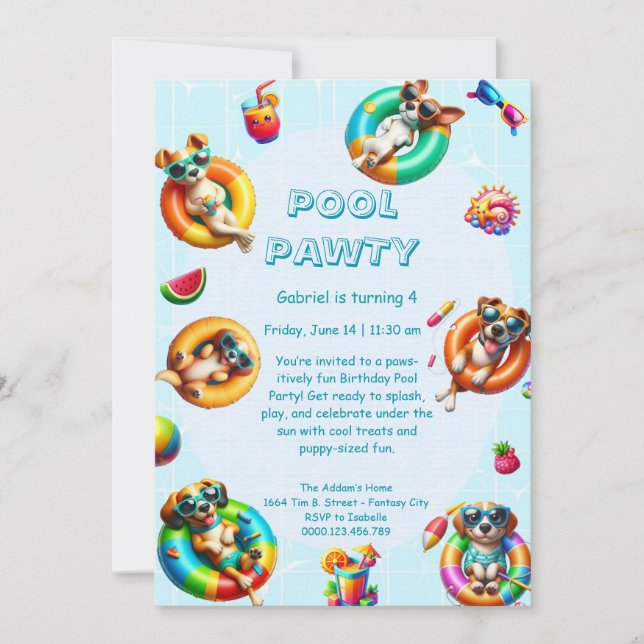 Convite para Festa de Aniversário com Piscina Spla (Frente)