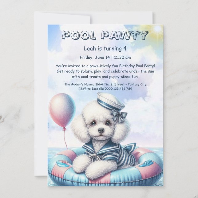 Convite para Festa de Aniversário com Piscina Spla (Frente)