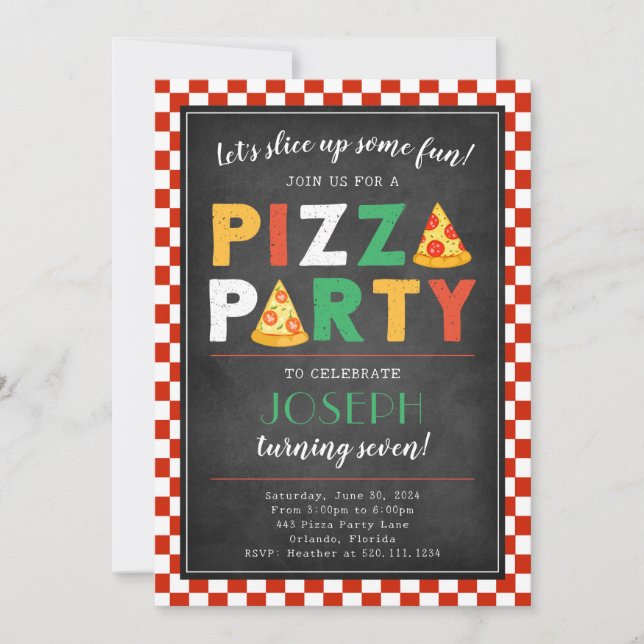 Convite para Festa de aniversário da Pizza Party (Frente)