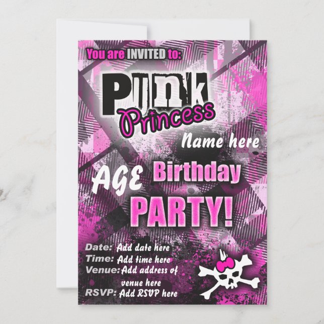 Convite para Festa de aniversário da Princesa Punk (Frente)