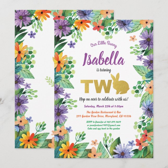 Convite para festa de aniversário de 2 anos na Pás (Frente/Verso)