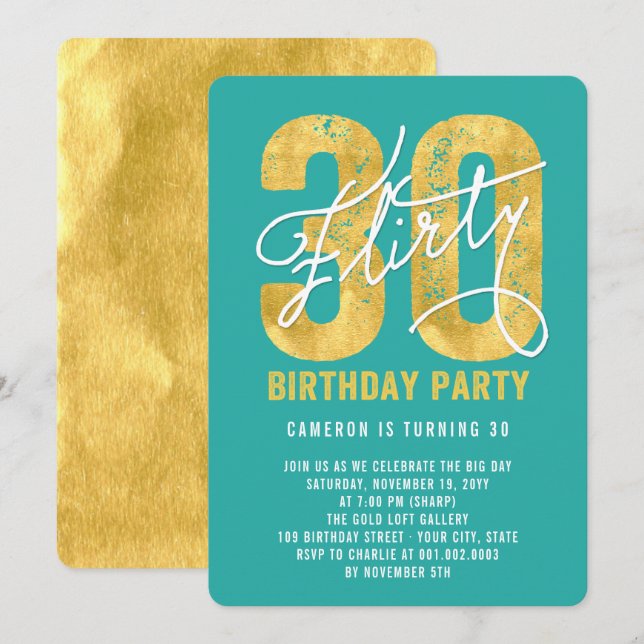 Convite para Festa de Aniversário de 30 anos Gold  (Frente/Verso)