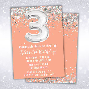 Convite para festa de aniversário de 3 anos Peach