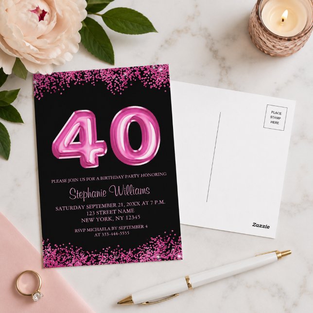 Convite para Festa de Aniversário de 40 anos Chic  (Add details to customize your invitation. Please see the collection for matching items.)
