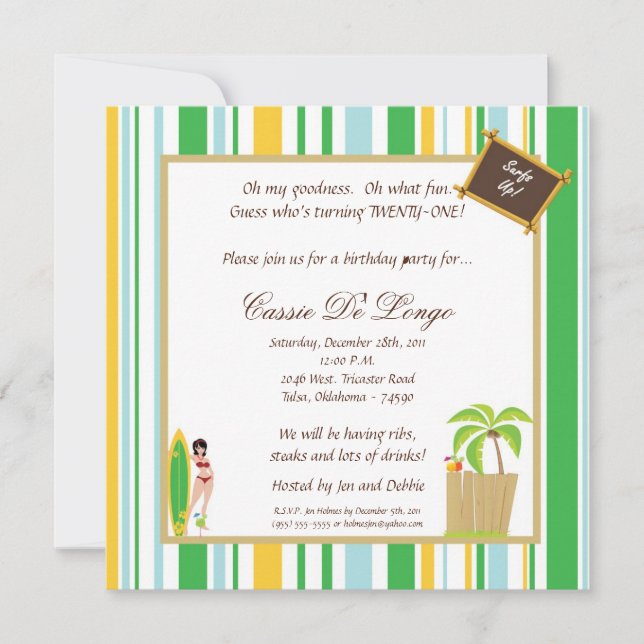 Convite para Festa de aniversário de 5 x 5 Luau (Frente)