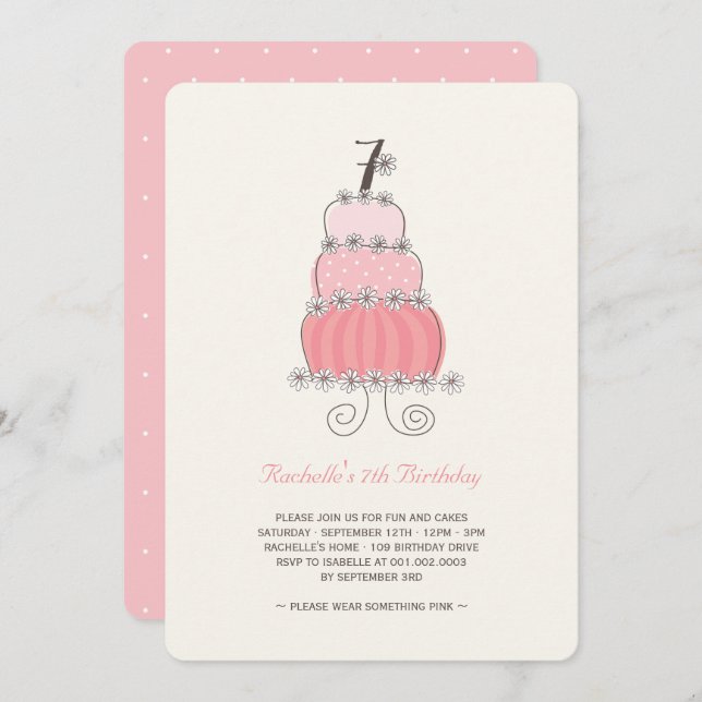 Convite para Festa de aniversário de 7 de Garota d (Frente/Verso)