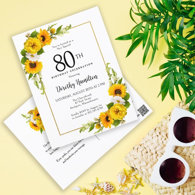 Convite para Festa de Aniversário de 80 anos Sunfl (Criador carregado)