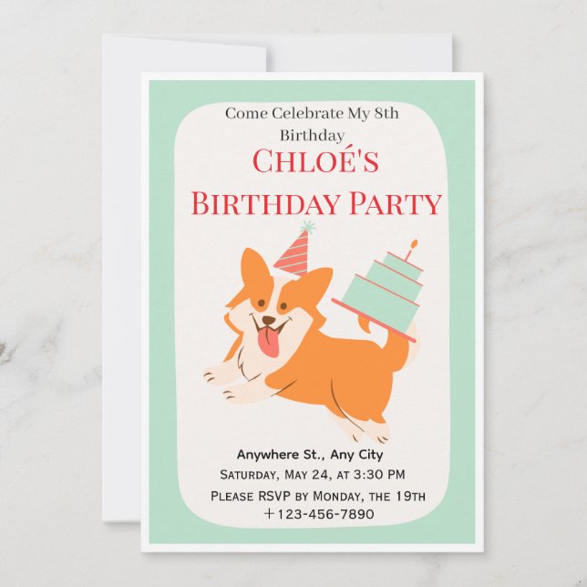 Convite para Festa de Aniversário de 8 anos do Cor (Frente)