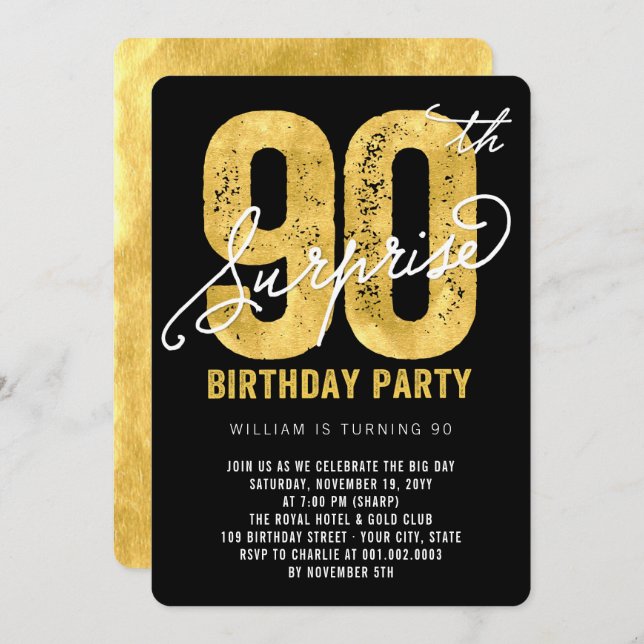 Convite para Festa de aniversário de 90 de Surpres (Frente/Verso)
