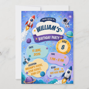 Convite para festa de aniversário de astronauta