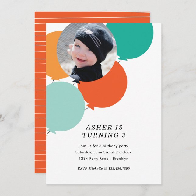 Convite para Festa de aniversário de balão (Frente/Verso)