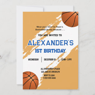Convite para Festa de Aniversário de Basquete de 1