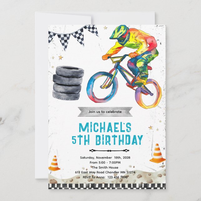 Convite para festa de aniversário de bicicleta BMX (Frente)