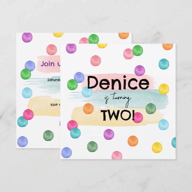 Convite para Festa de aniversário de bolinhas (Frente/Verso)