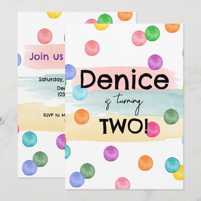 Convite para Festa de aniversário de bolinhas (Frente/Verso)