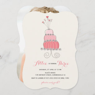 Convite para Festa de aniversário de Bolo Rosa Whi