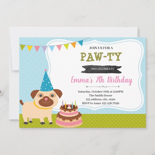 Convite para festa de aniversário de cachorrinho (Frente)