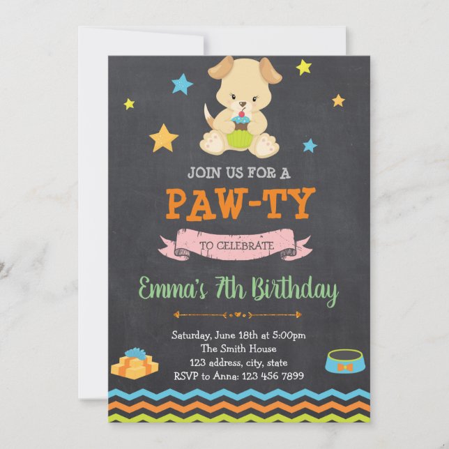 convite para festa de aniversário de cachorrinho (Frente)