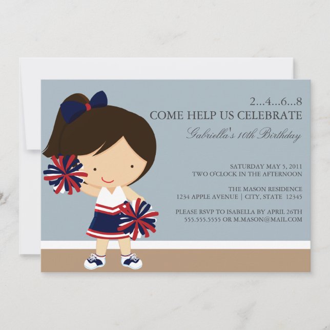 Convite para Festa de aniversário de Cheerleader 5 (Frente)