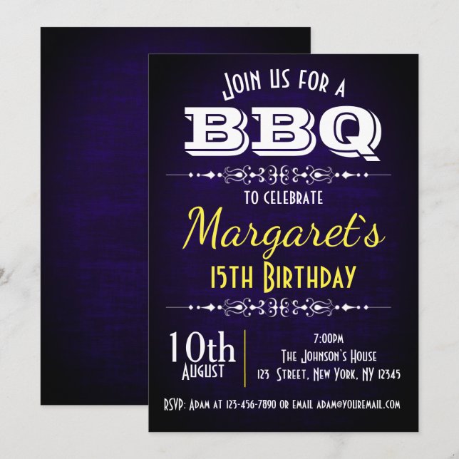 Convite para Festa de aniversário de CHURRASCO Azu (Frente/Verso)