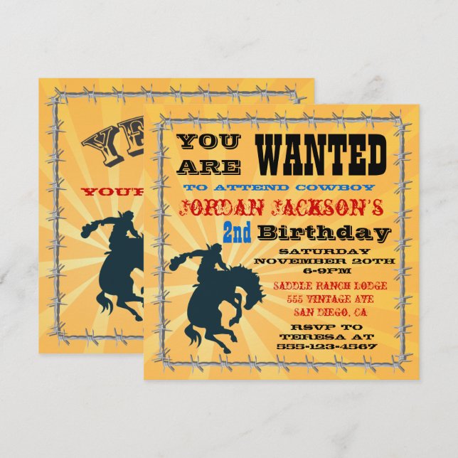 Convite para Festa de Aniversário de Cowboy com Br (Frente/Verso)