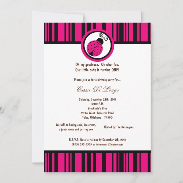 Convite para Festa de aniversário de Dama Rosa Que (Frente)