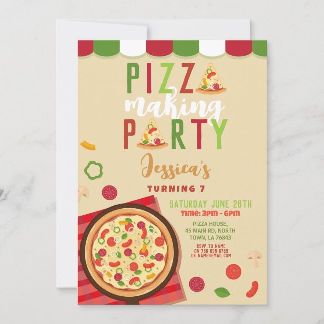 Convite para Festa de aniversário de Fazer de pizz (Frente)