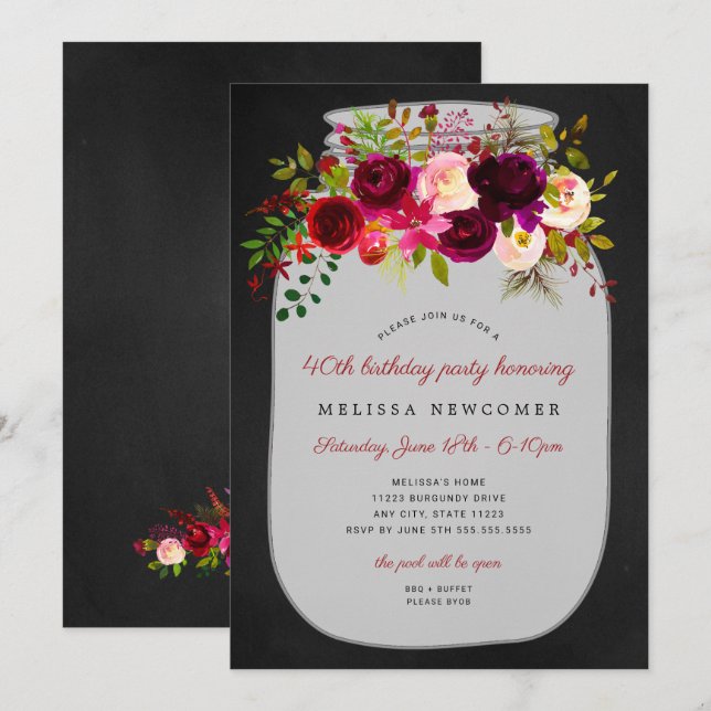 Convite para festa de aniversário de jarro de maso (Frente/Verso)