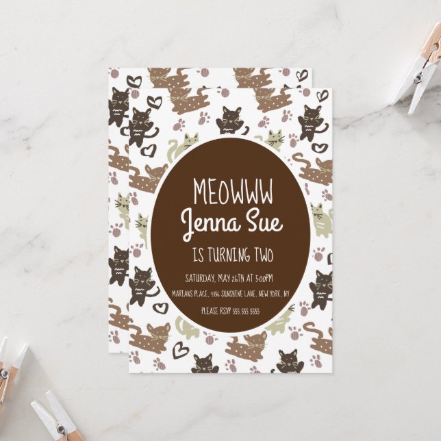 Convite para Festa de aniversário de Kitten (Frente/Verso In Situ)