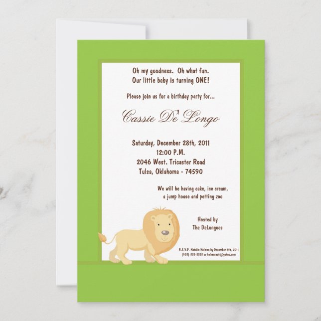 Convite para Festa de aniversário de Leão Verde 5x (Frente)