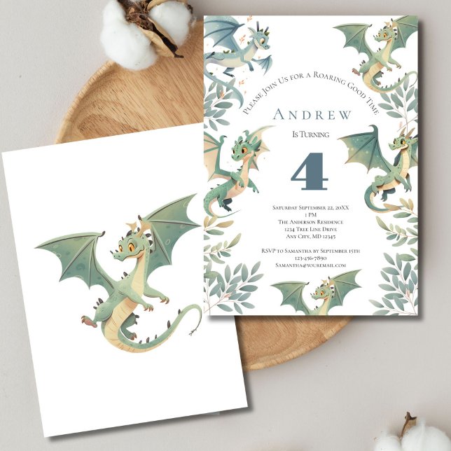 Convite para Festa de Aniversário de Meninos Dragõ (Dragon Boys Birthday Invitation. 1st, 2nd 3rd, 4th 5th birthday)