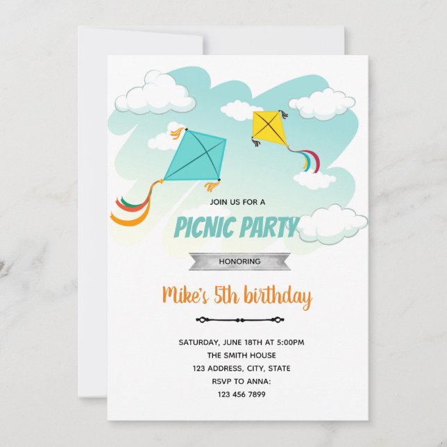 Convite para festa de aniversário de pipa (Frente)