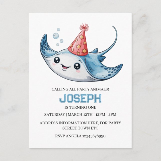 Convite para Festa de Aniversário de Raia Piscina (Frente)
