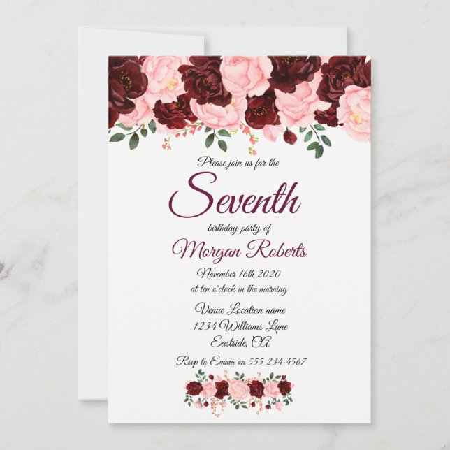 Convite para Festa de aniversário de Rosa Rosa Ros (Frente)