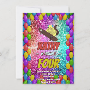 Convite para Festa de aniversário de skate de esqu