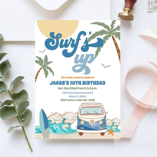 Convite para Festa de Aniversário de Surf (Criador carregado)