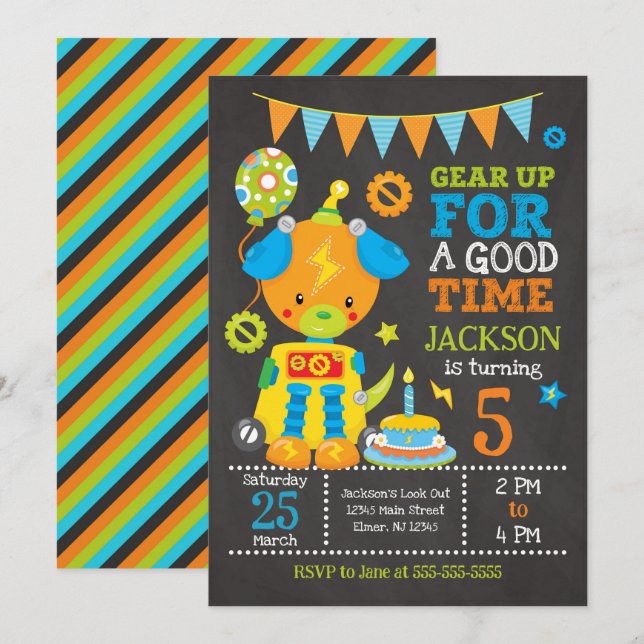 Convite para Festa de Aniversário do Menino Robô C (Frente/Verso)