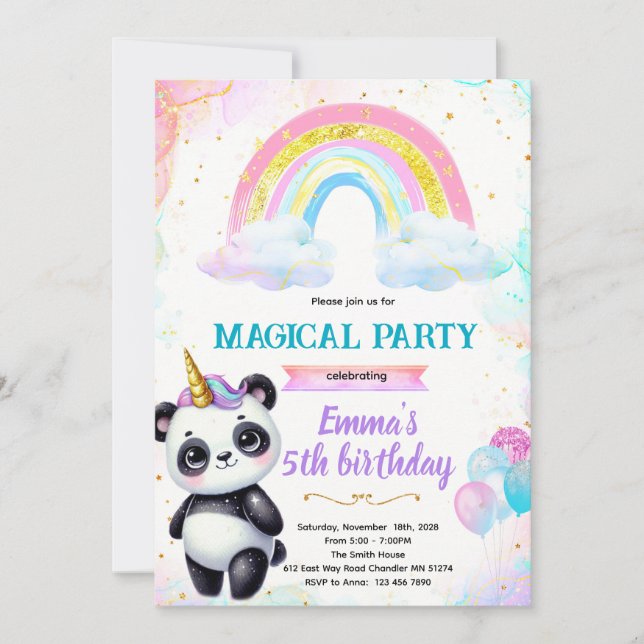 Convite para festa de aniversário do Pandacorn (Frente)