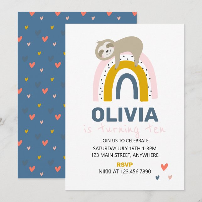 Convite para Festa de Aniversário do Preguiça Arco (Frente/Verso)